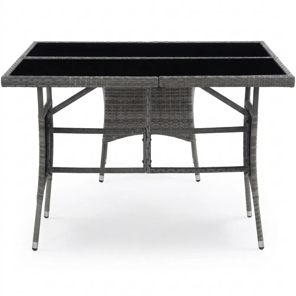 Moderner Esstisch aus Glas und Stahl für Garten und Balkon