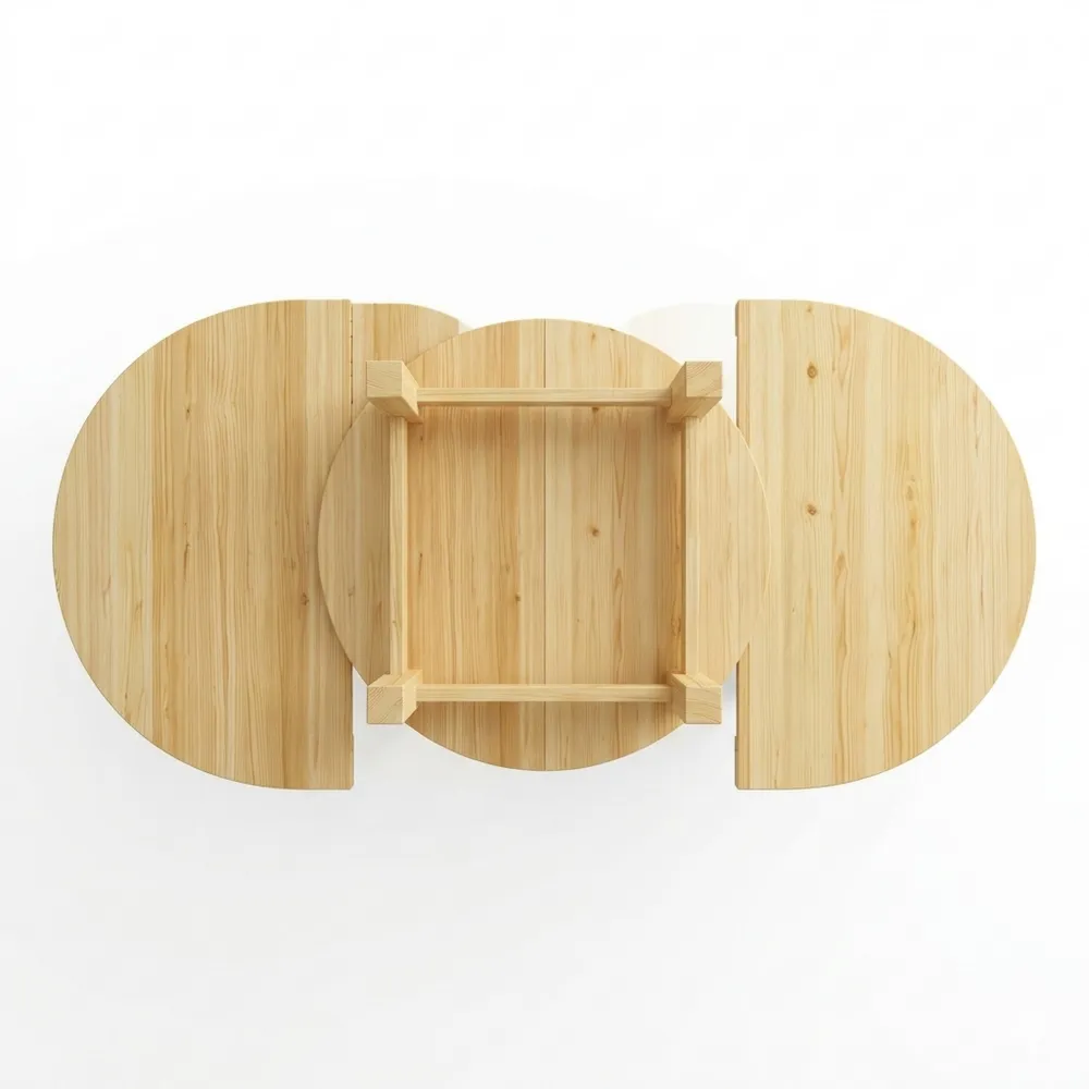 Runder ausziehbarer Esstisch aus Kiefernholz