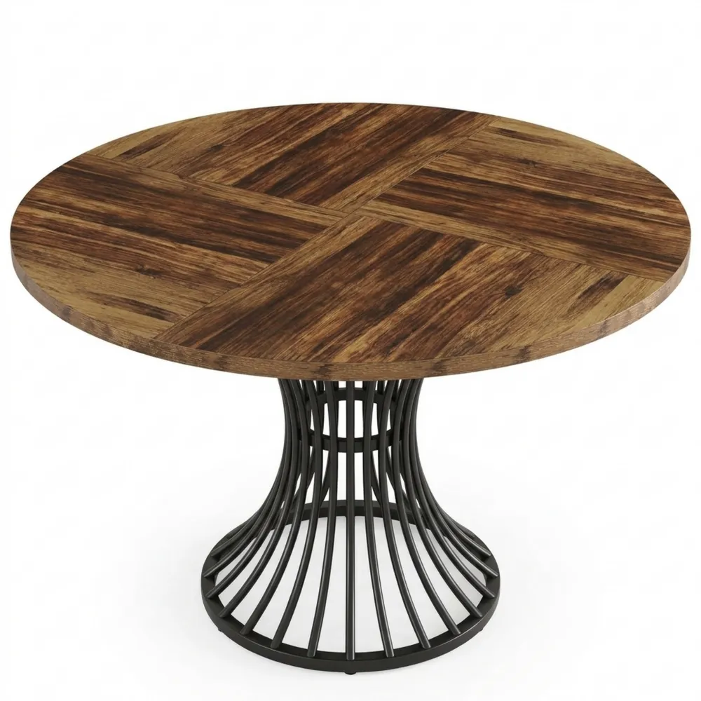 Runder Esstisch für 4-6 Personen mit robustem Metallgestell