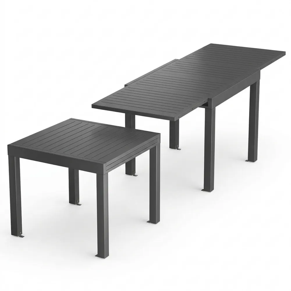 Ausziehbarer wetterfester Gartentisch aus Aluminium für 4-6 Personen, Dunkelgrau