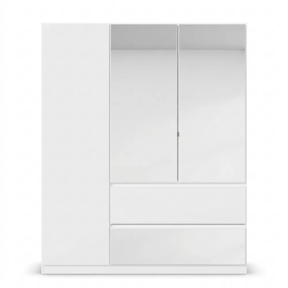 Drehtürenschrank mit Spiegel und Schubladen, weiß, 136 cm breit