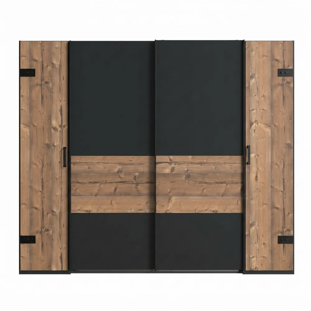 Großer Kleiderschrank im Industrial Design mit Schwebetüren und Drehtüren