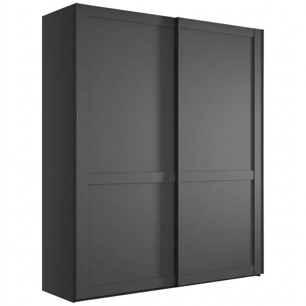 Geräumiger Schwebetürenschrank im Landhausstil, 150 cm Breite, Graphitdekor, 217 cm Höhe