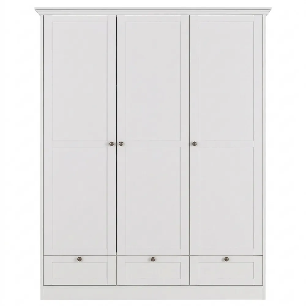 Weißer Kleiderschrank im Landhausstil mit Schubladen und Einlegeböden