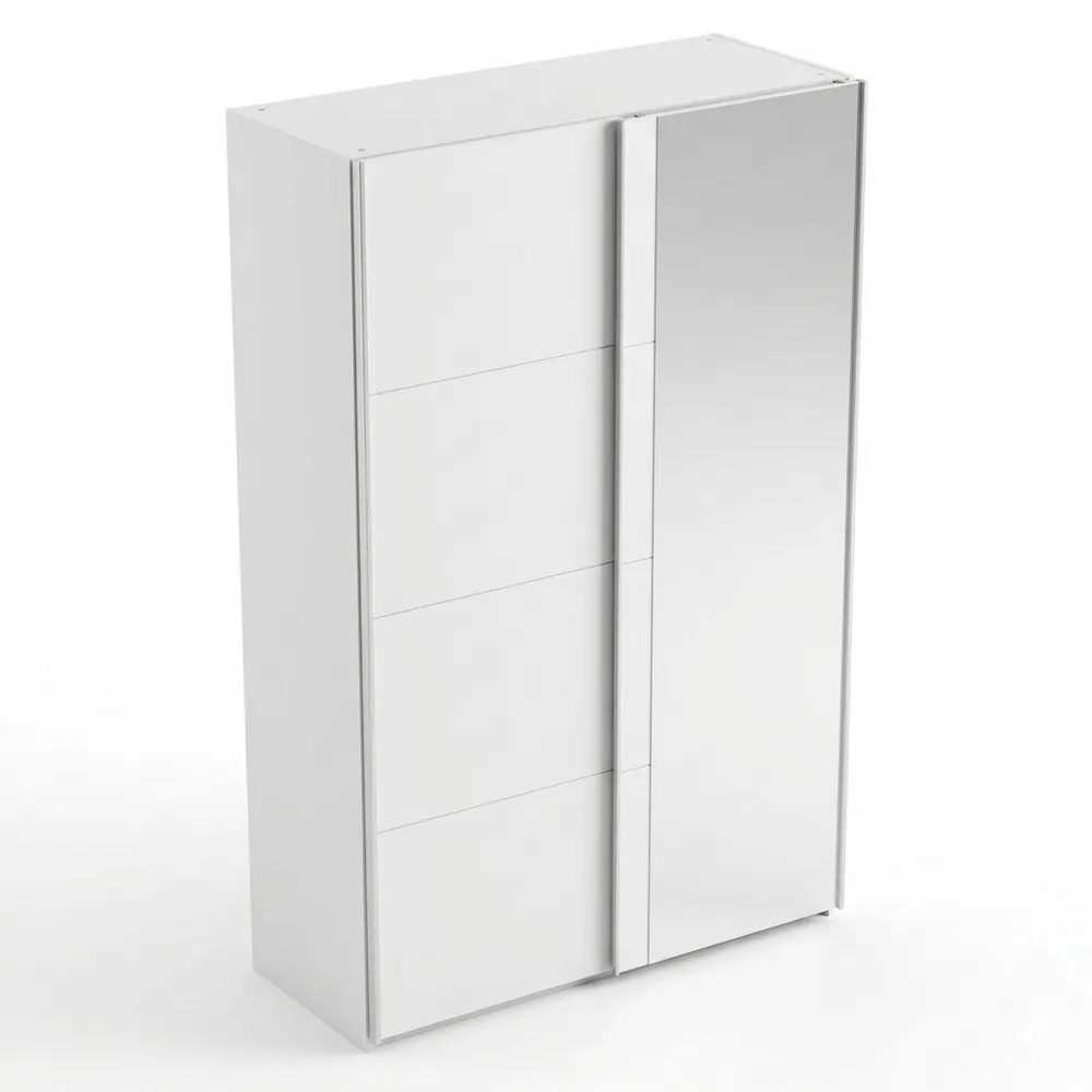Moderner Schwebetürenschrank mit Spiegel und Einlegeböden, 2-türig, Kleiderstange, Weiß