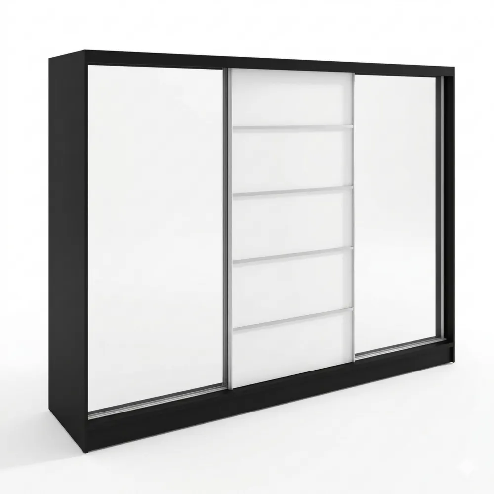 Drehtür-Kleiderschrank mit Spiegel, 200 cm, Schwarz/Weiß
