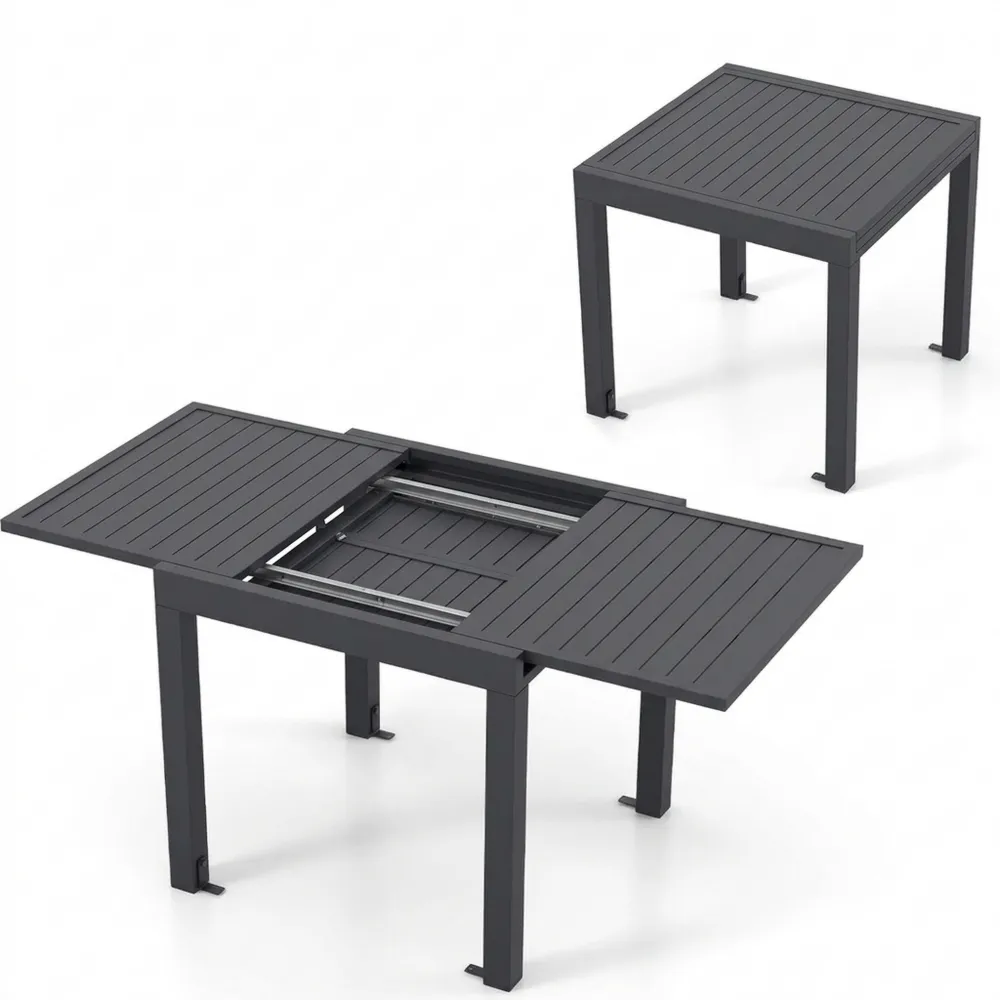 Ausziehbarer Gartentisch 80/160 x 75cm, Wetterfest, Aluminium, Dunkelgrau