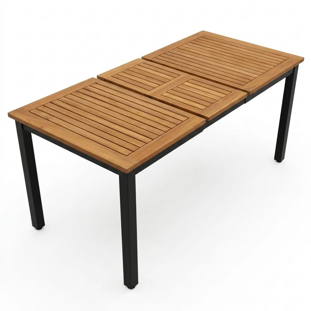 Rechteckiger Gartentisch 150x80cm aus Metall und Akazienholz