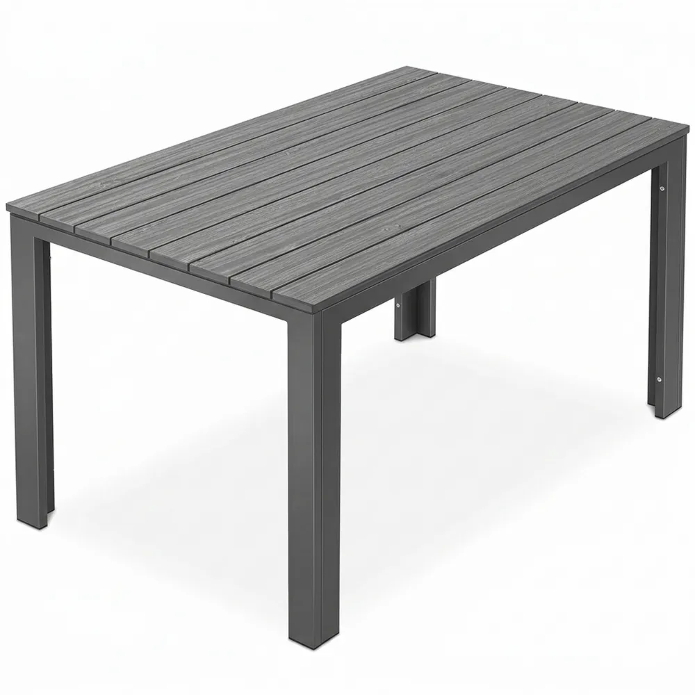 Wetterfester Gartentisch für 6 Personen mit Holzoptik Tischplatte