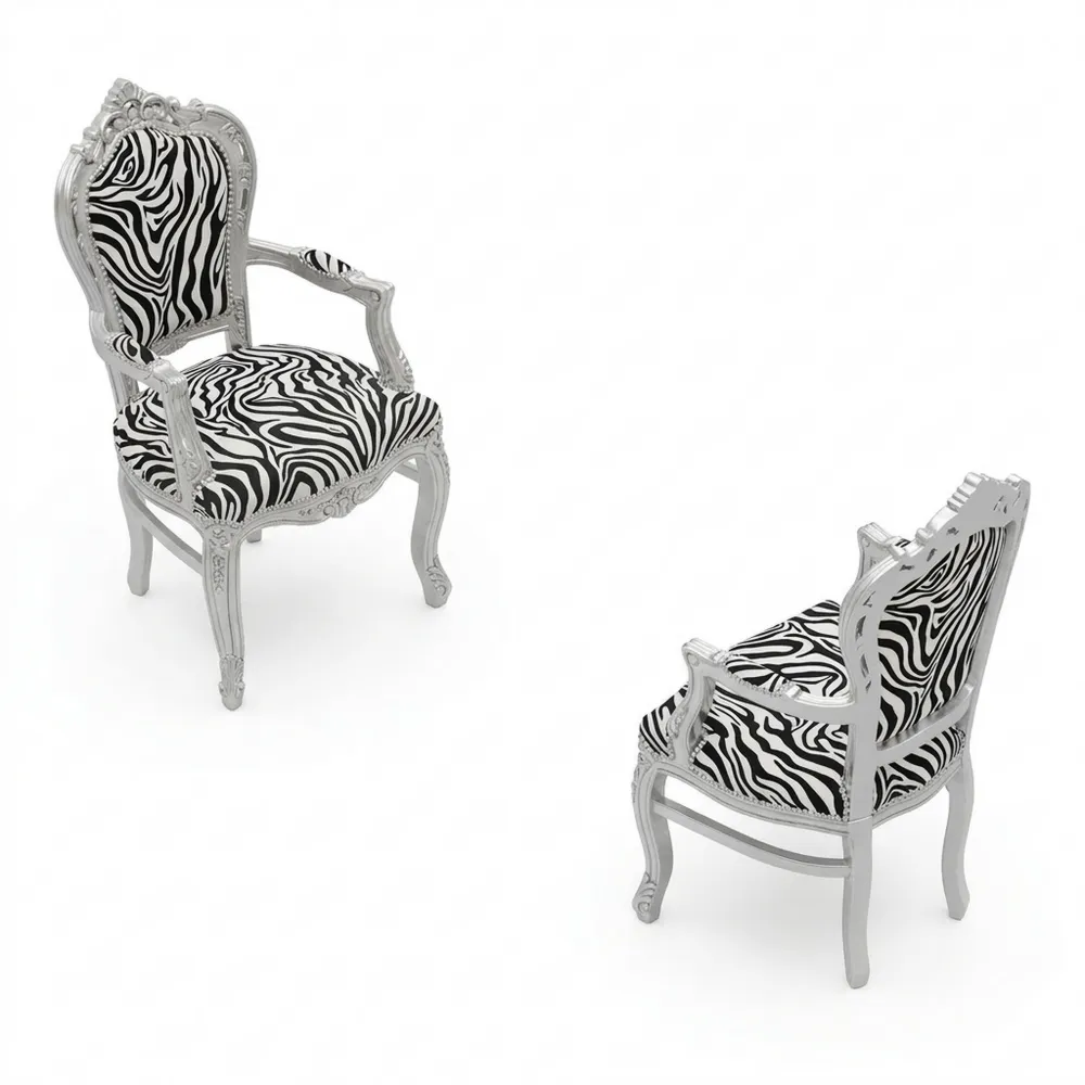 Eleganter Barock-Sessel im französischen Stil mit Zebra-Stoff