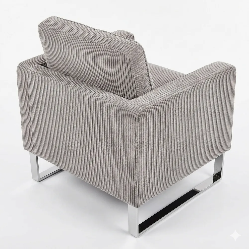 Moderner Cord-Sessel mit Edelstahlfüßen, grau