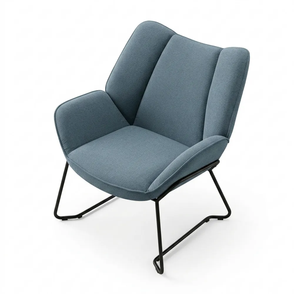 Moderner Lounge-Sessel mit Metallbeinen, gepolstert, für Wohnzimmer und Balkon, Blau