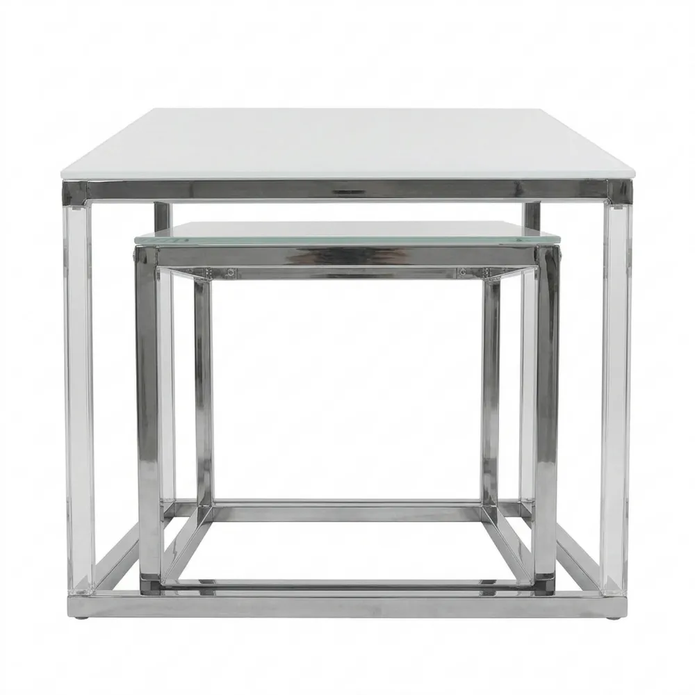 Moderner Couchtisch im 2er Set mit Glasplatte