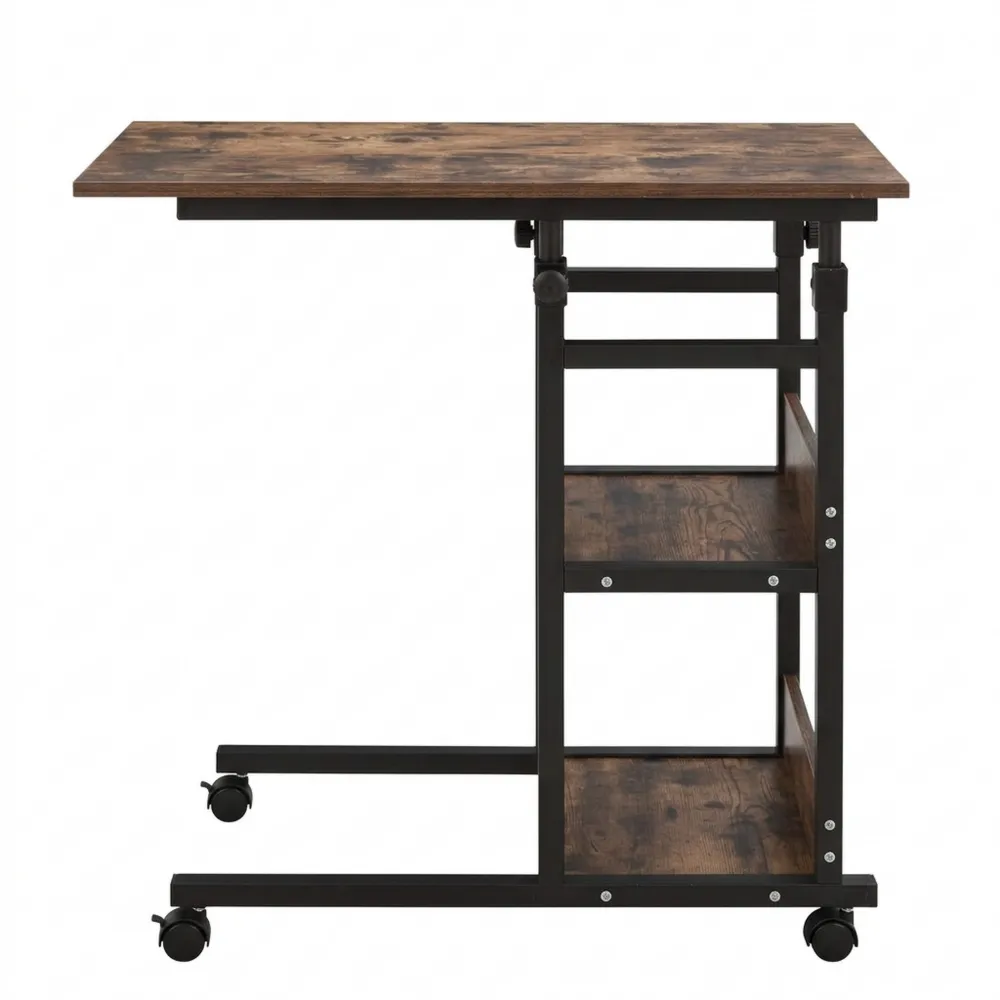 Höhenverstellbarer Beistelltisch mit Rollen und zusätzlichen Regalen