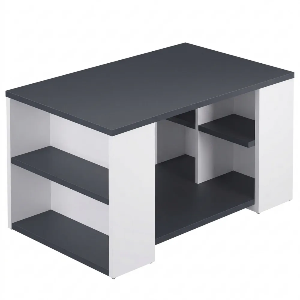 Moderner Eck-Couchtisch mit Stauraum, Holz, Weiß/Grau, kratzfest, 90x60x50cm