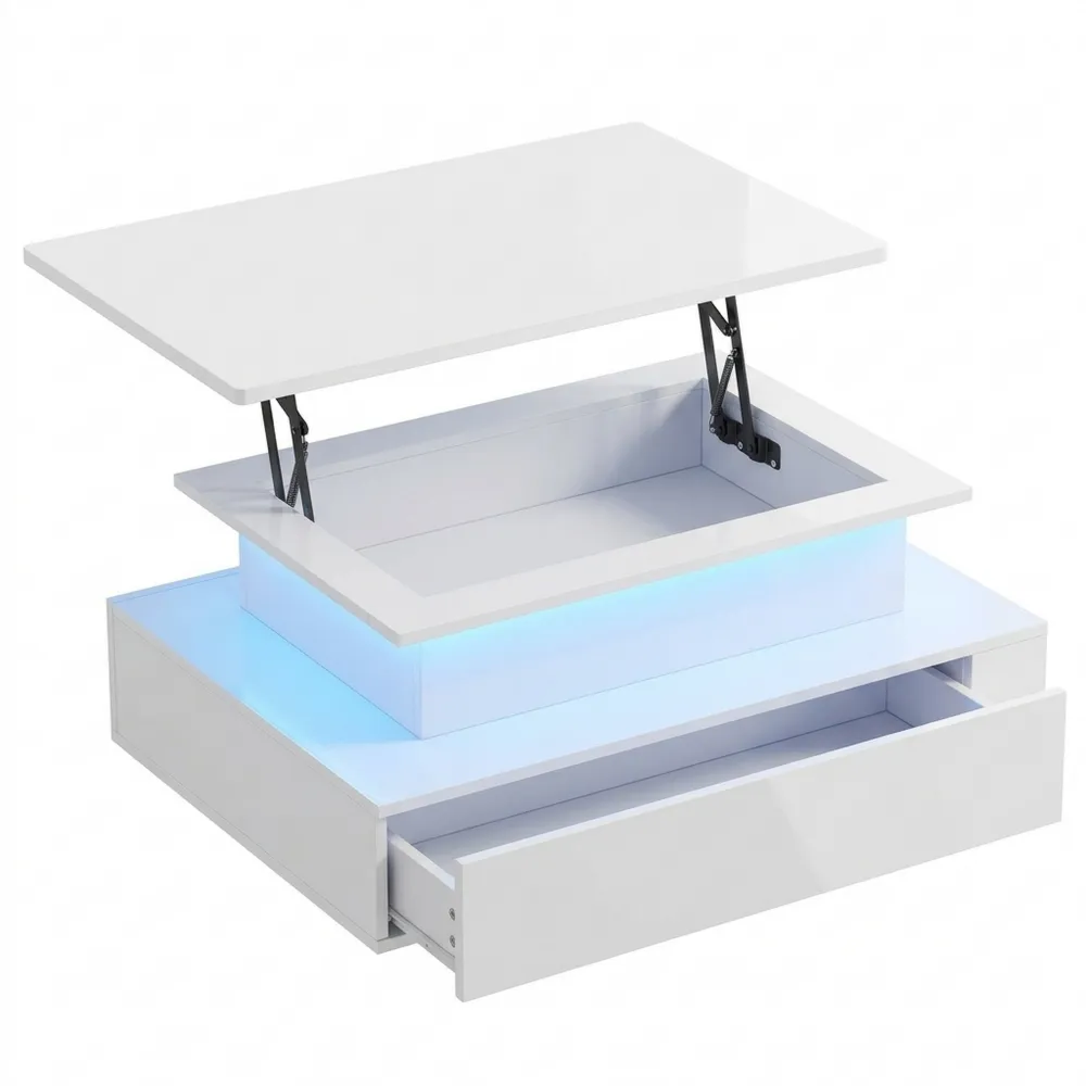 Höhenverstellbarer Wohnzimmertisch mit LED und Schubladen
