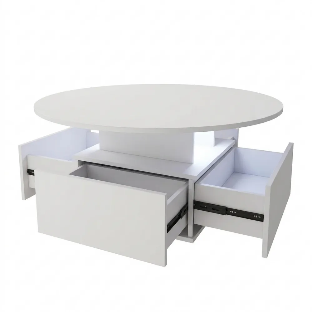 Runder Couchtisch mit LED-Beleuchtung, 16 Farben, 80 x 80 x 40 cm, Weiß