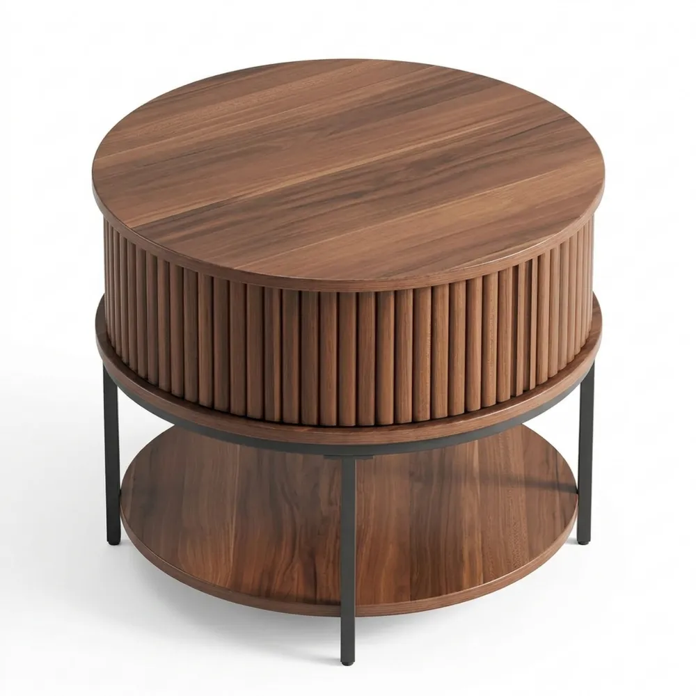 Runder Wohnzimmertisch mit Stauraum und Schiebetüren