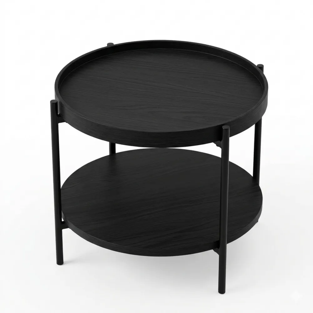 Runder Couchtisch mit zwei Ebenen und Stauraum, grau, Metallgestell schwarz, Ø 50 cm