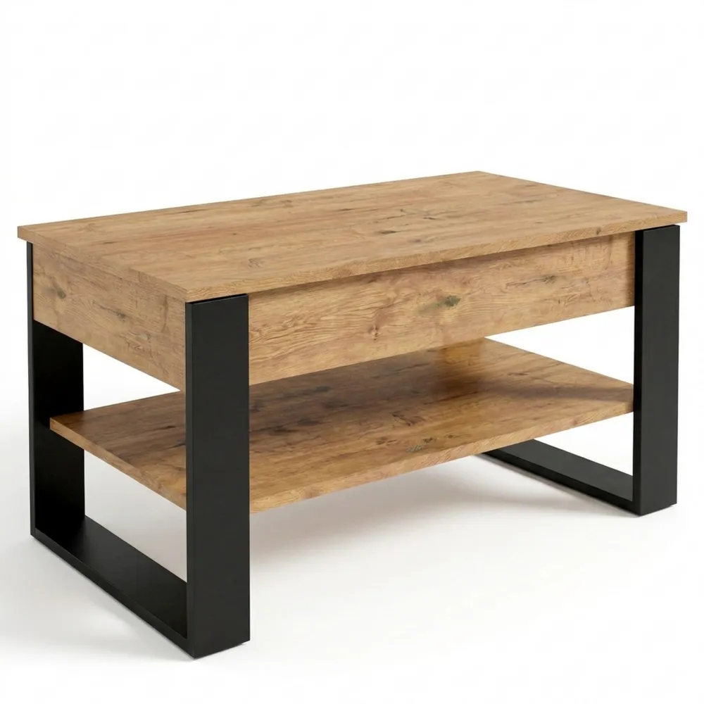 Höhenverstellbarer Couchtisch mit Stauraum und Klappfunktion aus Holz