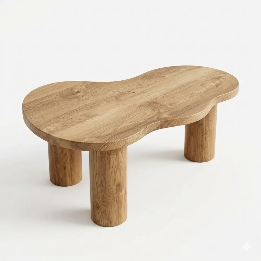 Moderner Couchtisch aus Eichenholz mit organischen Formen