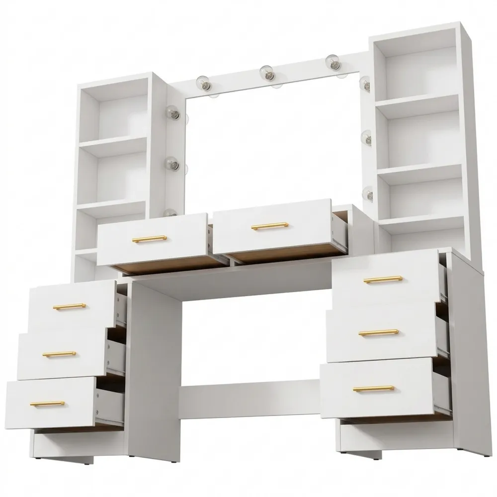 Schminktisch mit LED, verstellbare Helligkeit, Spiegel und Schubladen