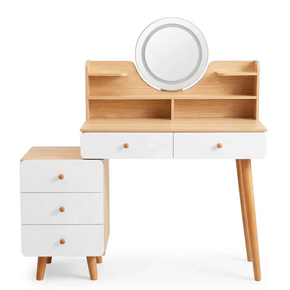 Moderner Schminktisch mit LED und Spiegel, 5 Schubladen