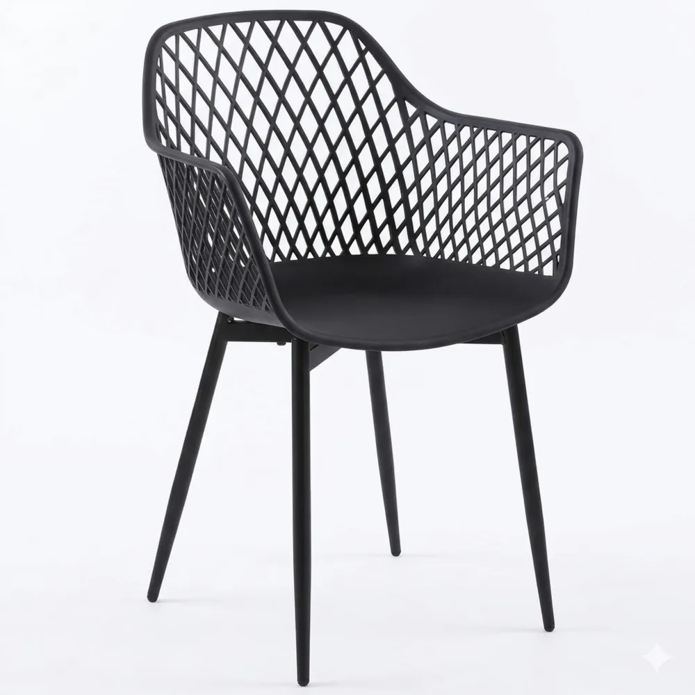 6er Set Outdoor-Gartenstühle mit Armlehnen, bis 120 kg belastbar, Schwarz