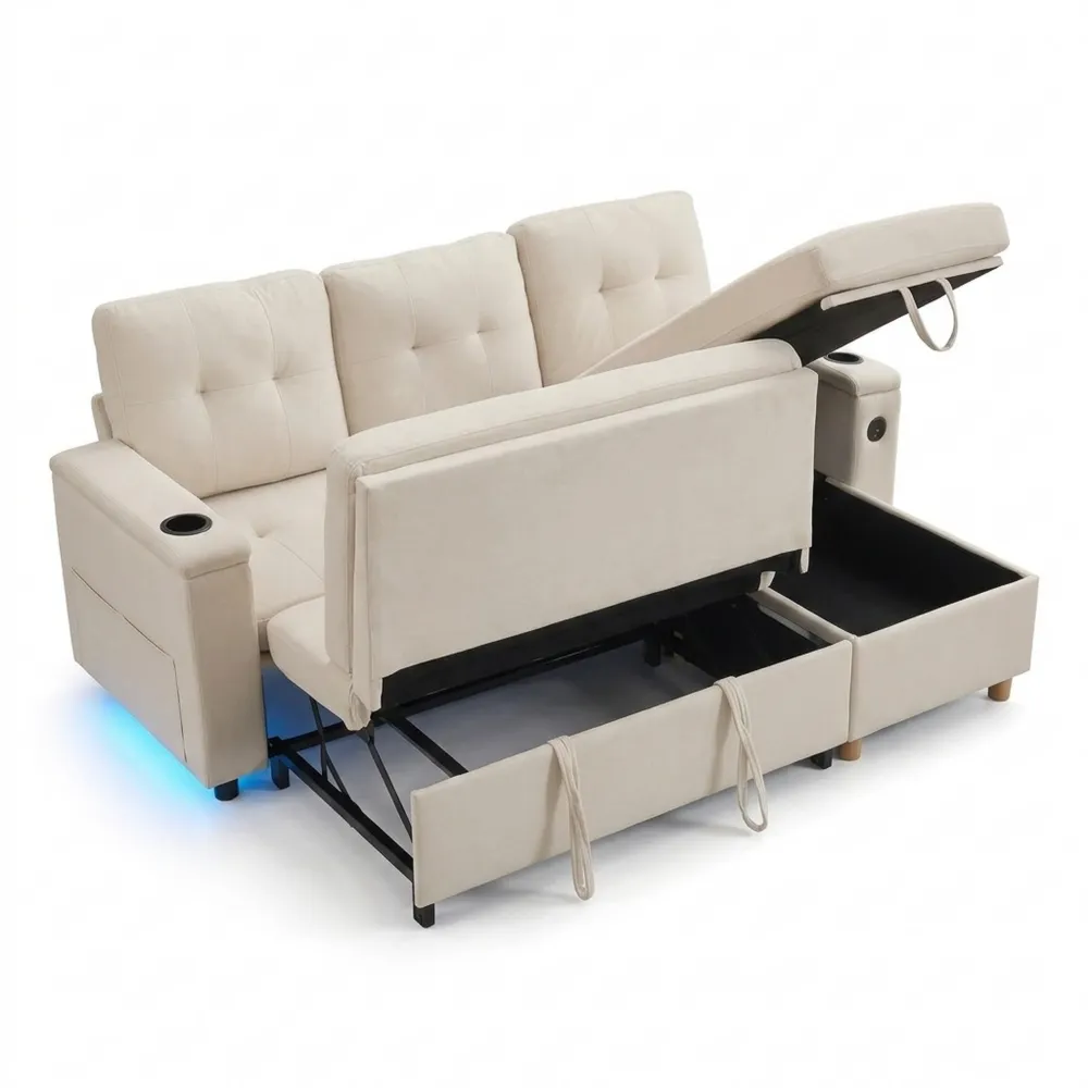 L-förmiges Schlafsofa mit Stauraum und LED-Lichtleiste