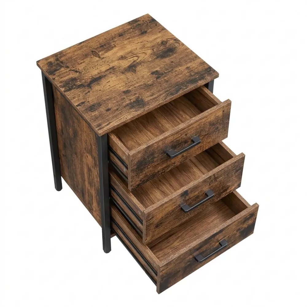 Industrieller Nachttisch mit Schubladen, Beistelltisch, vintagebraun-schwarz