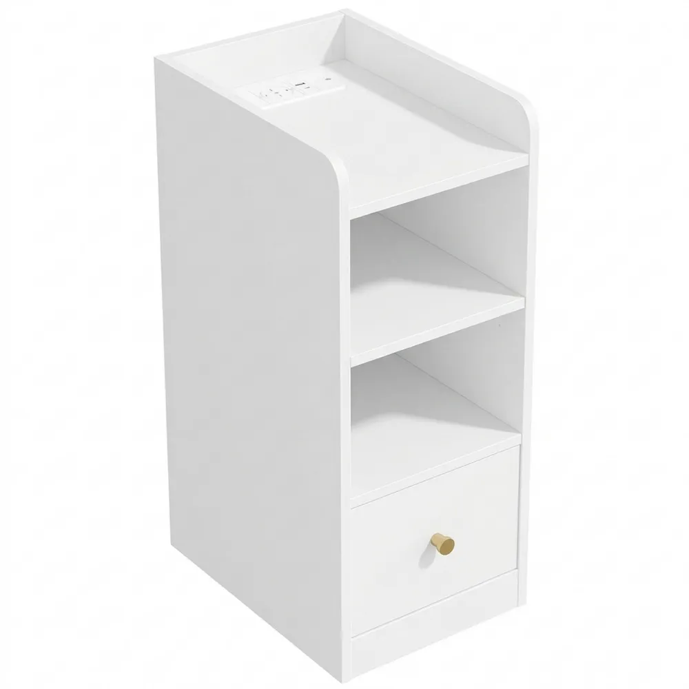 Schmaler Nachttisch 2er Set mit USB & Typ-C Ladefunktion und Stauraum