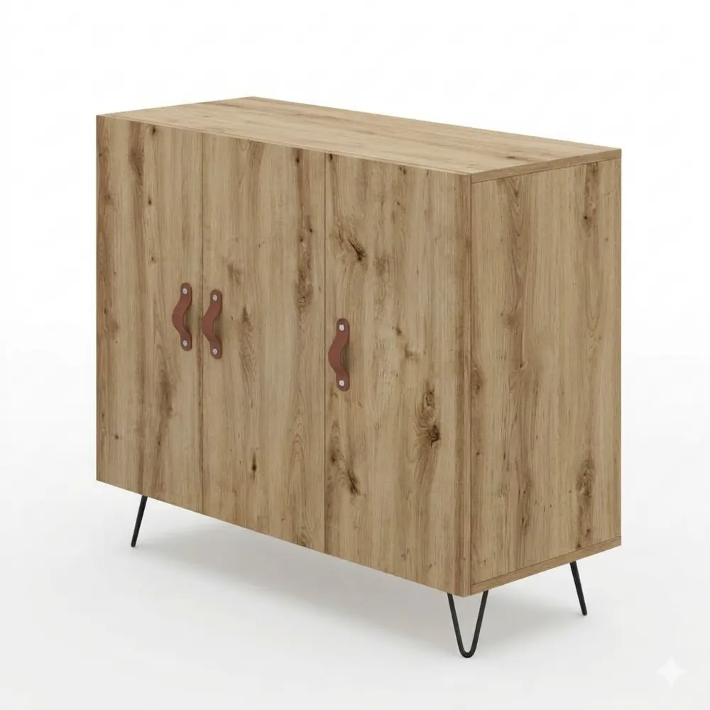 Moderner Flurschrank mit 3 Türen, 89,5x34x80 cm, Holzoptik