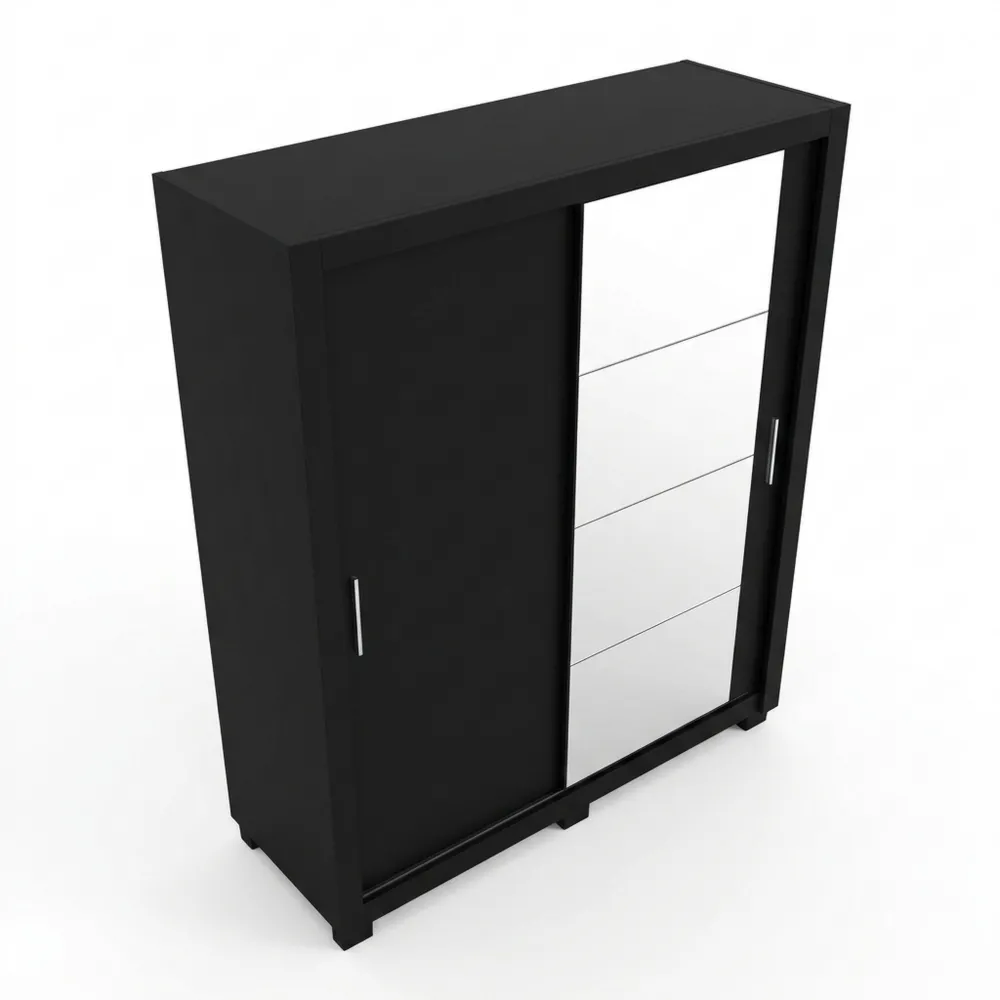 Schwebetürenschrank mit Spiegel und Schiebetür in Schwarz Matt