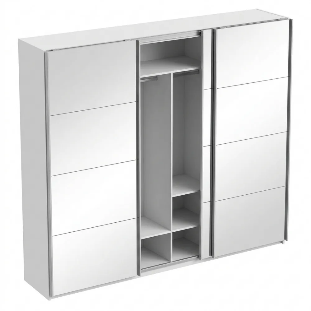 Schwebetürenschrank mit Spiegel und Soft-Close, 3-türig, Grau Metallic