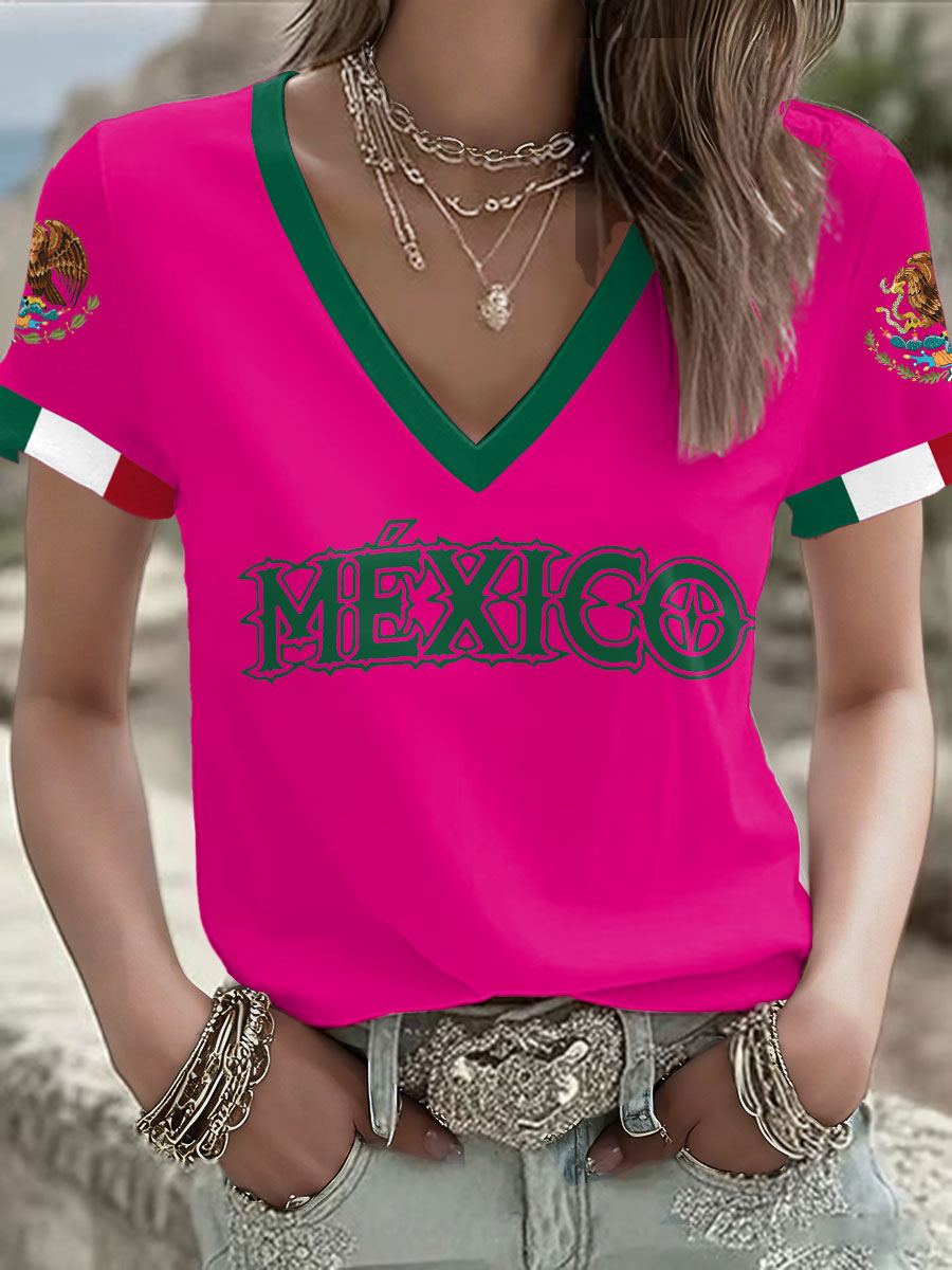 Women's Mexico Football Lover Printed T-shirt