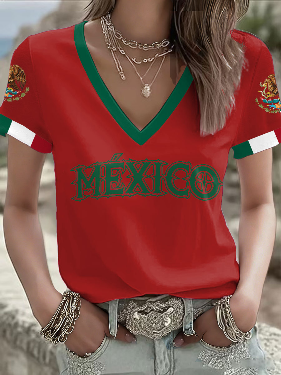 Women's Mexico Football Lover Printed T-shirt