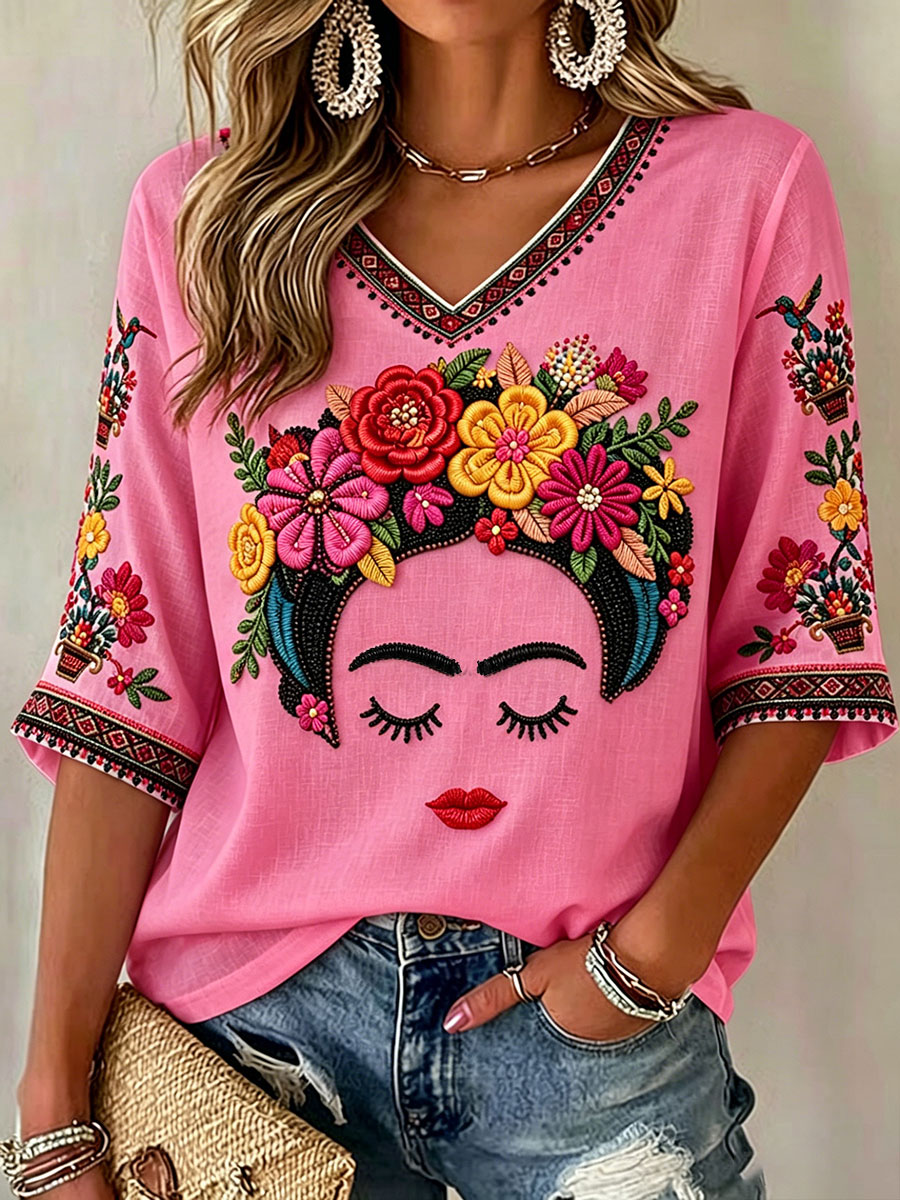 Women's Mexico Guelaguetza Lele Doll Art Printed T-shirt