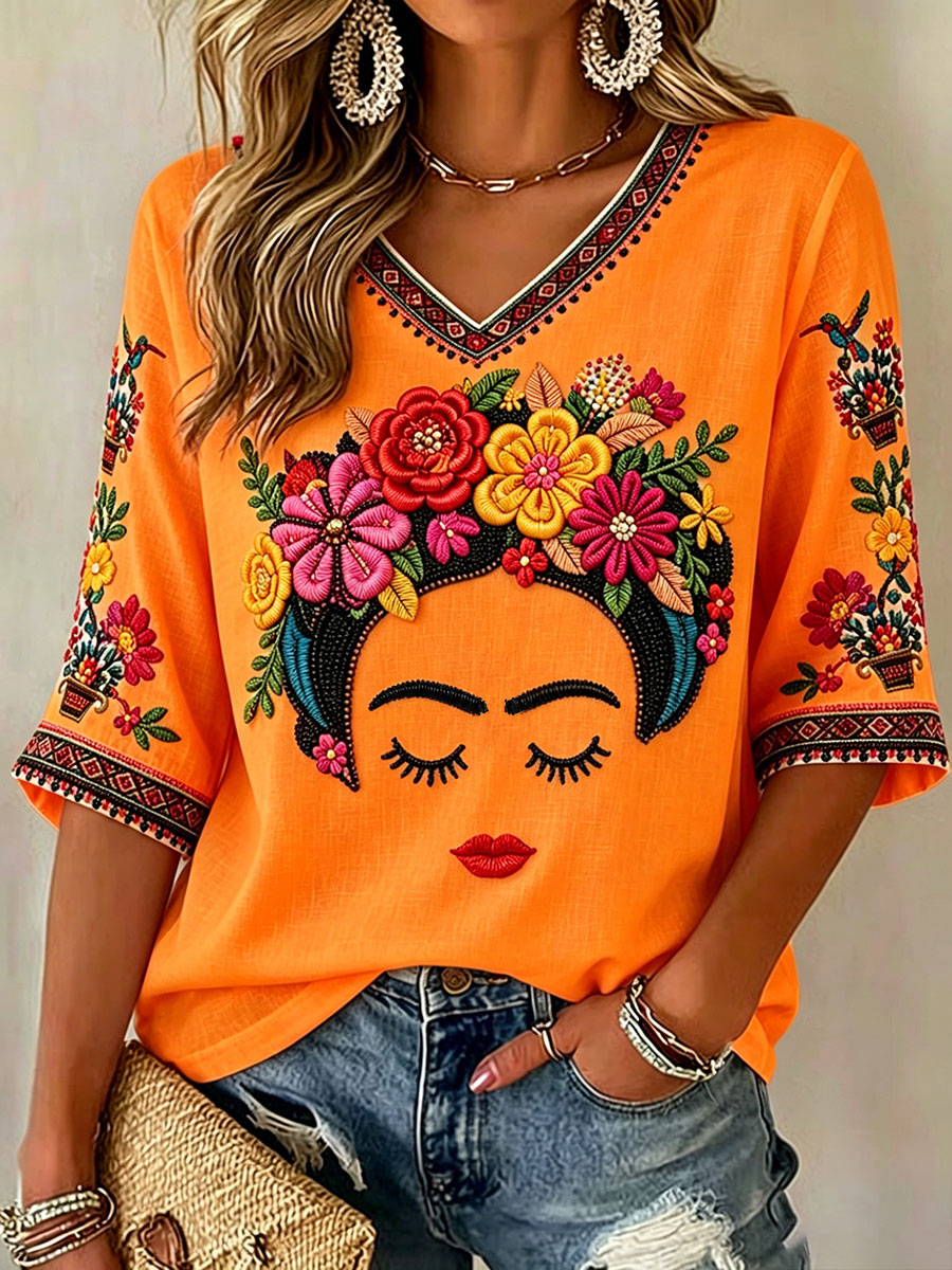 Women's Mexico Guelaguetza Lele Doll Art Printed T-shirt