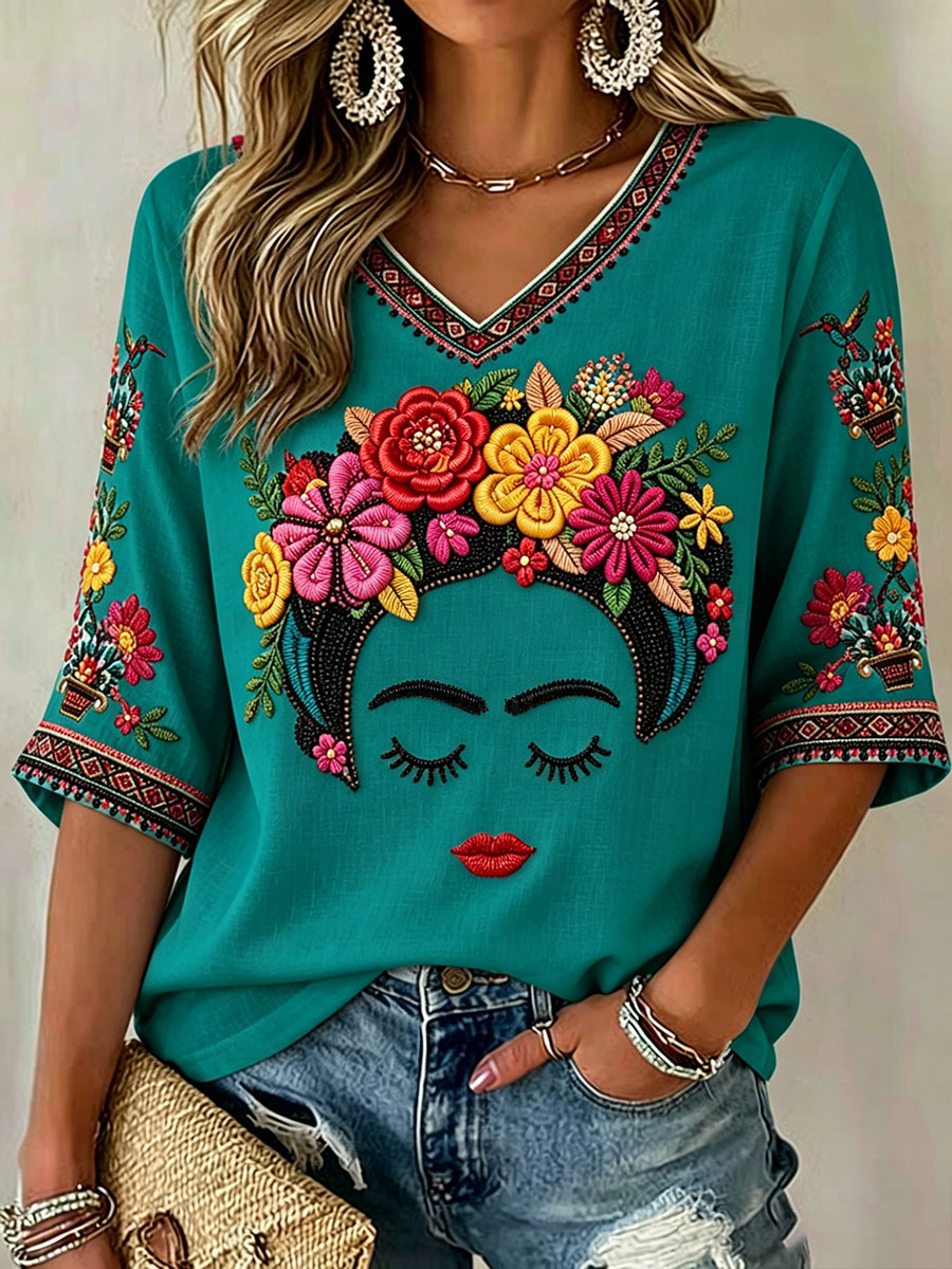 Women's Mexico Guelaguetza Lele Doll Art Printed T-shirt