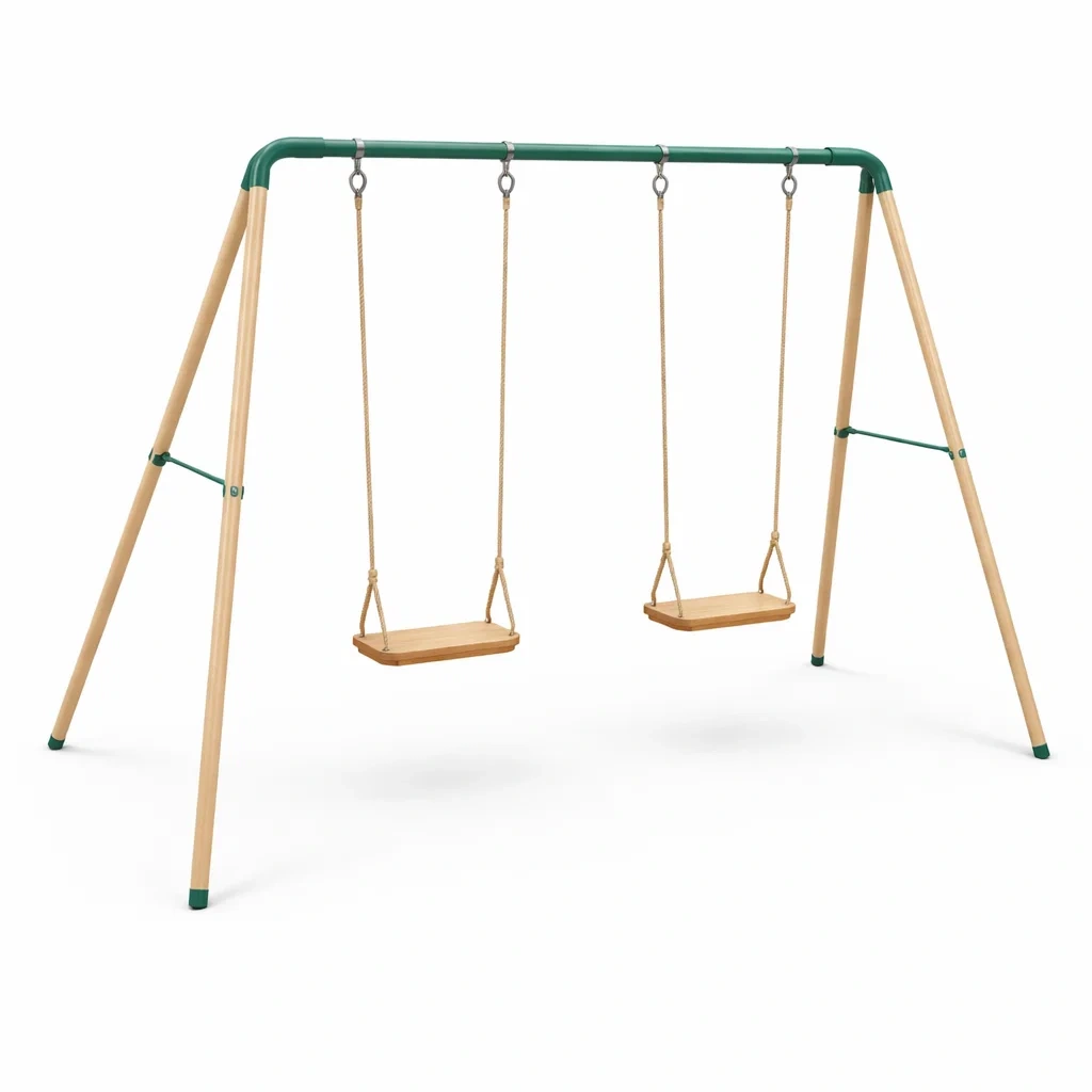 Schaukelgestell holz metall mit seilsitzen natur grün 300 x 180 x 200 cm-furniscapeplus