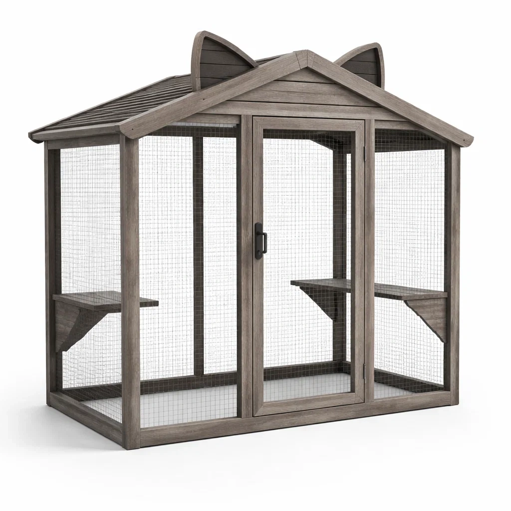 Katzenkäfig holz grau mit plattformen-furnistylish