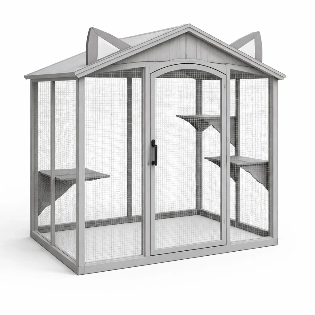 Katzenkäfig holz und metall grau 120 x 120 x 180 cm-furnistylish