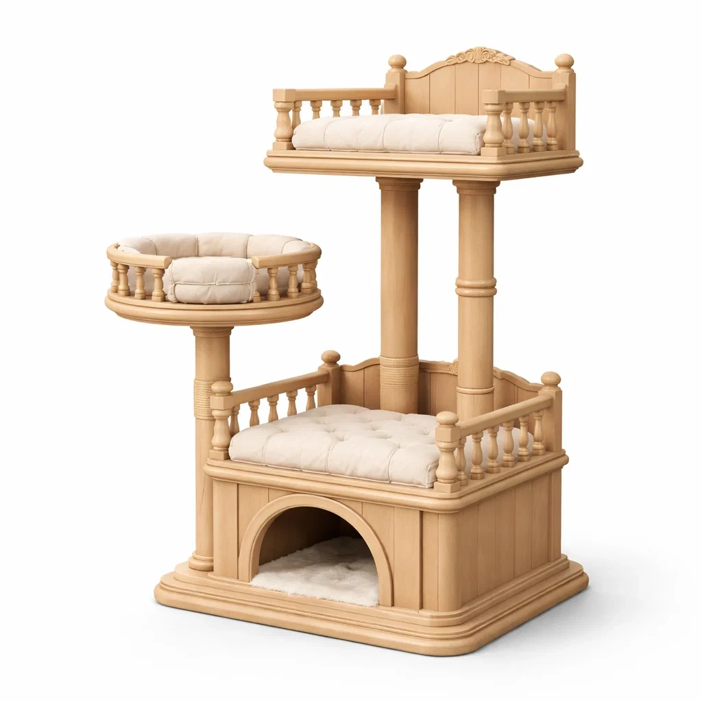 Kratzbaum holz mit baumwollkissen und plattformen-furnistylish