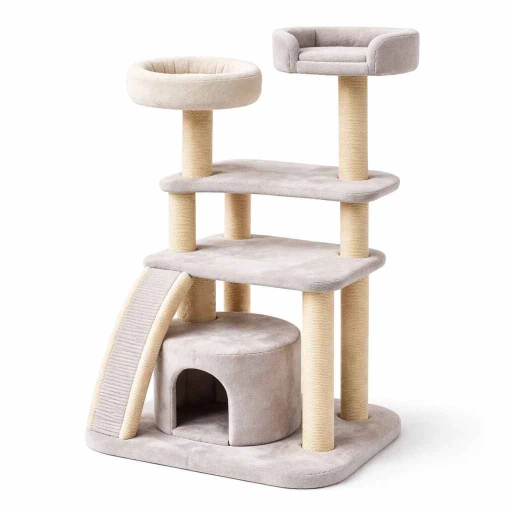 Kratzbaum plüsch und sisal beige grau 60 x 50 x 140 cm-furnistylish