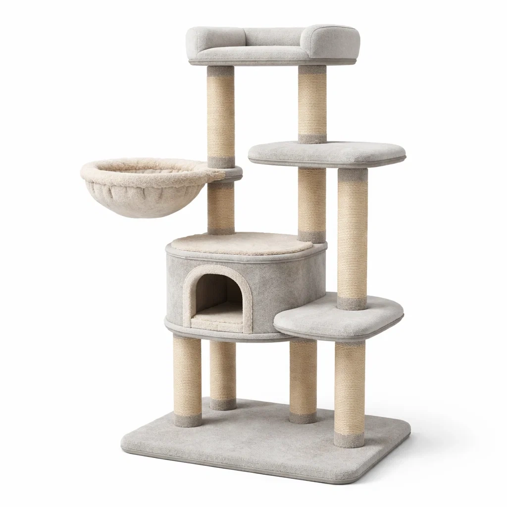 Kratzbaum holzspanplatte plüsch sisal grau beige-furnistylish