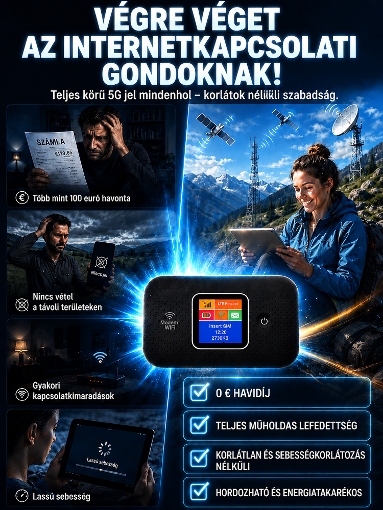 🚀 Német Tervezésű Okos Műholdas WiFi 📡Teljes lefedettségű mobil WiFi, sebességkorlátozás nélkül, nagy sebességű 4G/5G hálózat