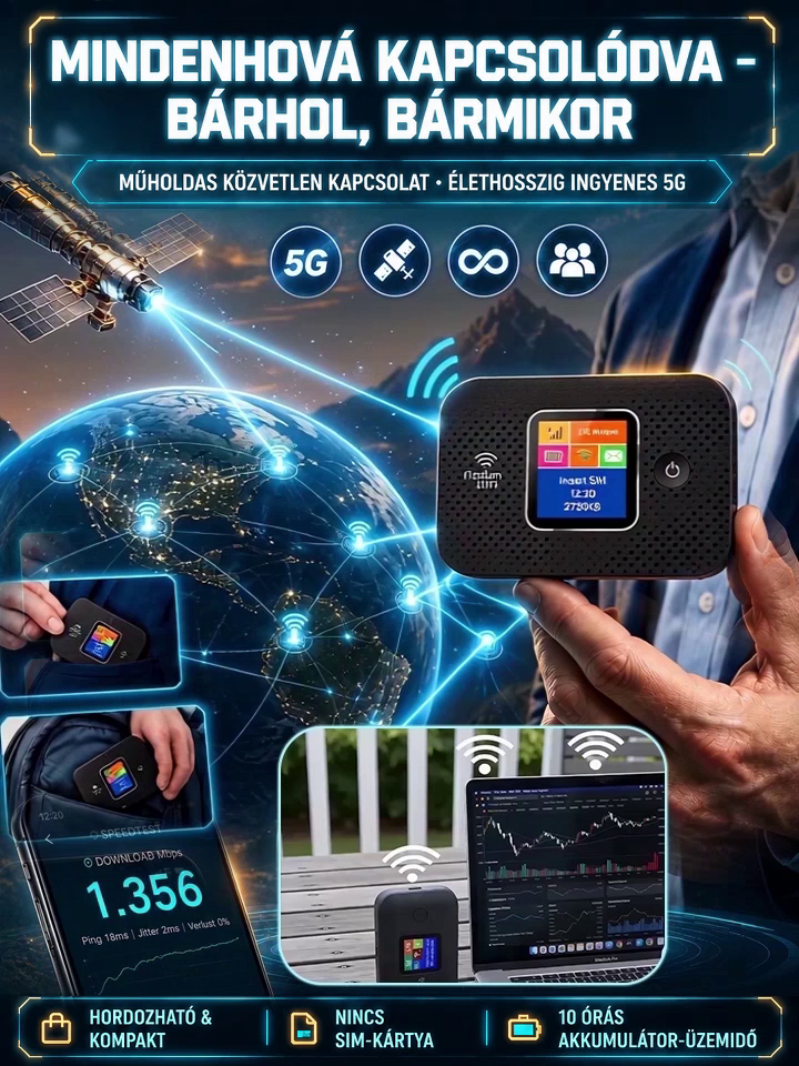 🚀 Német Tervezésű Okos Műholdas WiFi 📡Teljes lefedettségű mobil WiFi, sebességkorlátozás nélkül, nagy sebességű 4G/5G hálózat