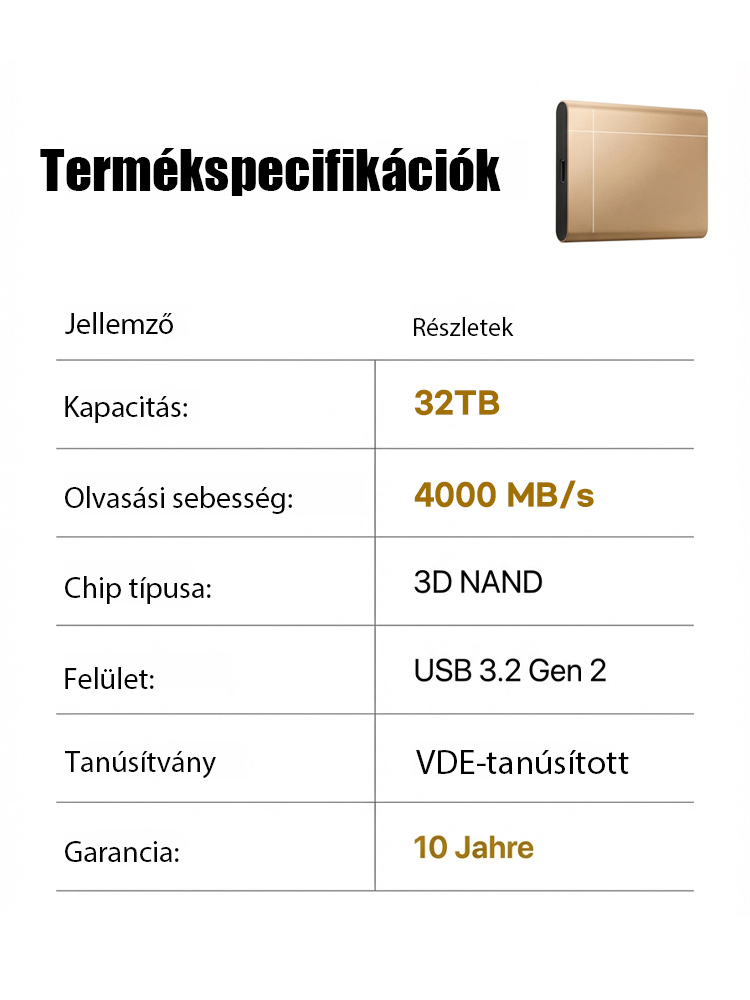 【Telefonhoz és számítógéphez egyaránt használható】Az ultra-gyors SSD meghajtó 32TB tárhelyet biztosít!