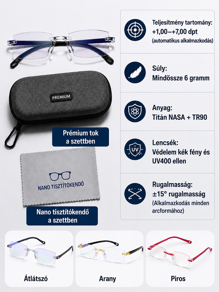  Intelligens multifokális keret nélküli vágott olvasószemüveg