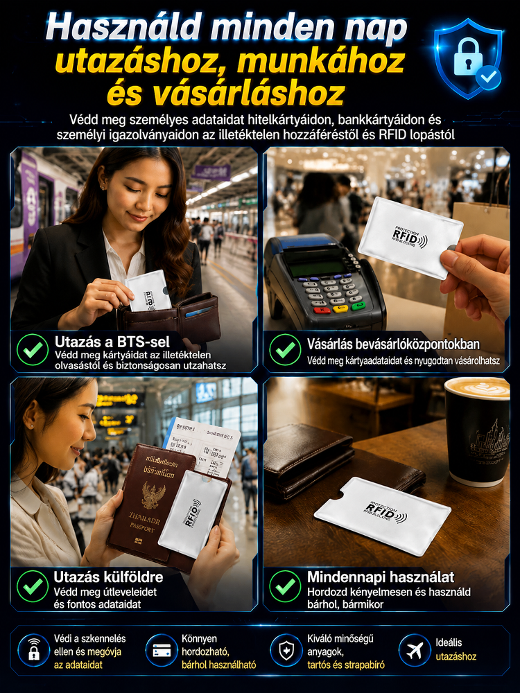 【1 másodperces lopásgátlás】Az RFID blokkoló tok megvédi kártyáit a visszaélésektől!